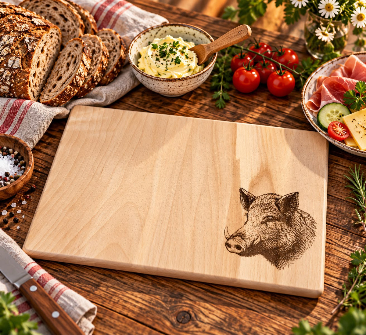 Echtholz Brotzeitbrett mit Gravur Waldtiere