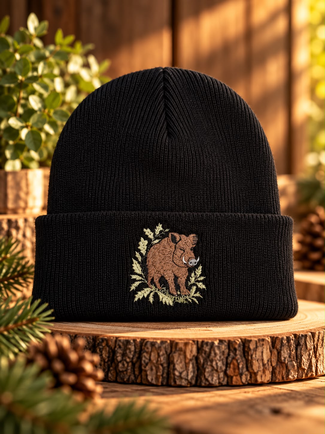 Weiche Mütze mit Wildschweindesign Jagd Natur Signalfarbe