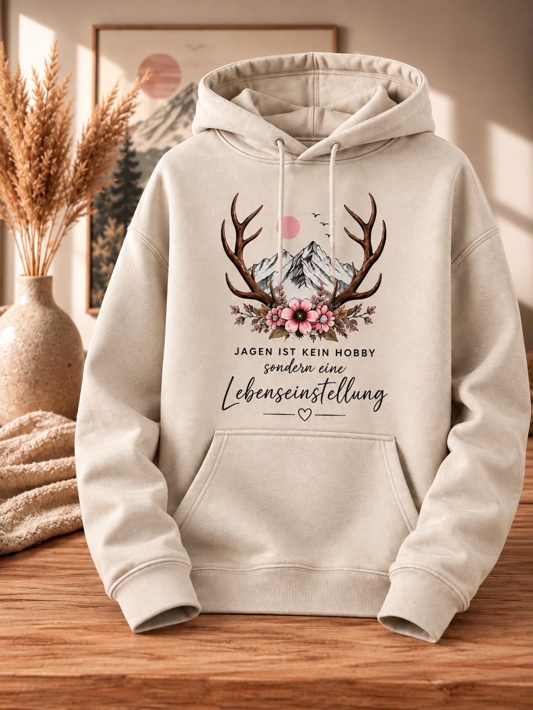 Sweat Hoodie dunkelgrün, braun oder beige Jagd Lebenseinstellung