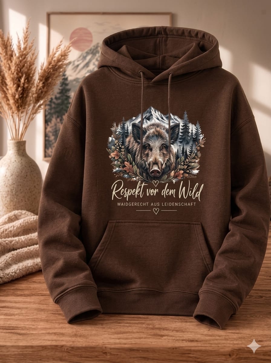 Sweat Hoodie dunkelgrün, braun oder beige Jagd Lebenseinstellung Wildschwein Traum