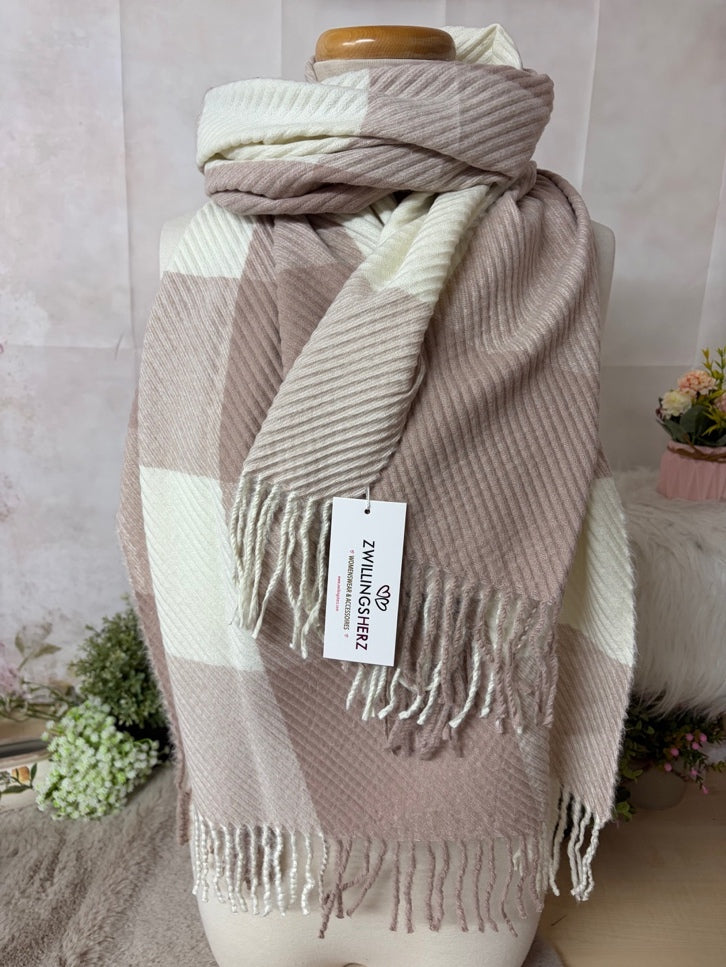Zwillingsherz Schal „Chloe“ in Puder/ Weiß/ Rosa