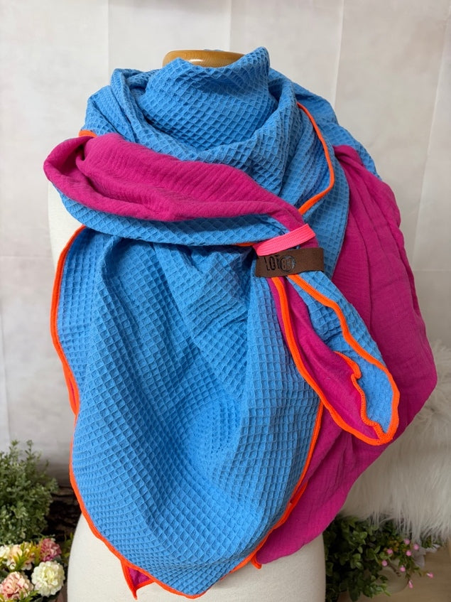 LOT83 Dreieckstuch „Waffelmuster/ Musselin New York“ – Blau/ Pink/ Orange