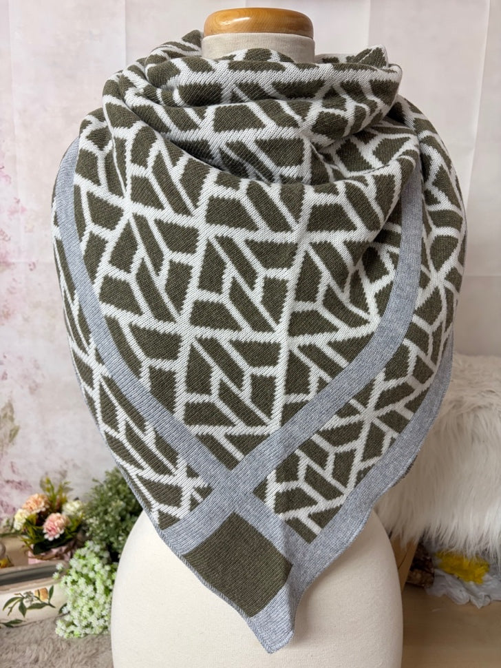 Zwillingsherz Dreieckstuch „Luisa“ in Grau/ Olive/ Weiß