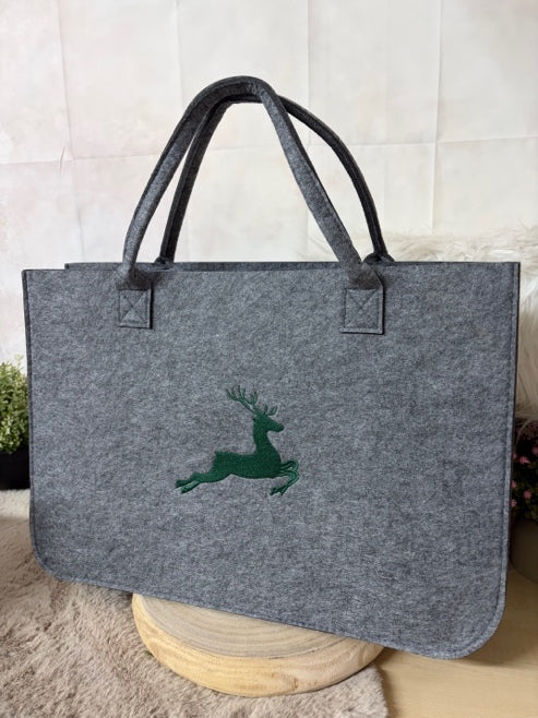 Zwillingsherz Filztasche „mit Hirsch“ in Grau mit Hirschdesign (Grün)