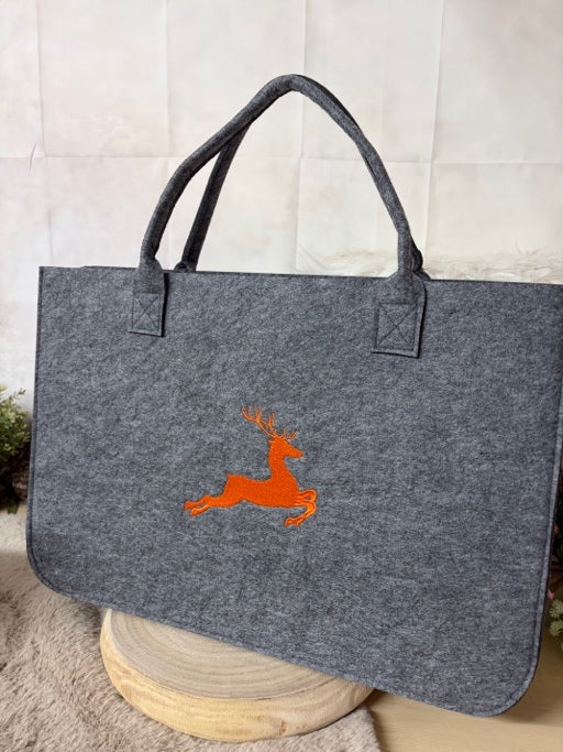 Zwillingsherz Filztasche „mit Hirsch“ in Grau mit Hirschdesign (Orange)