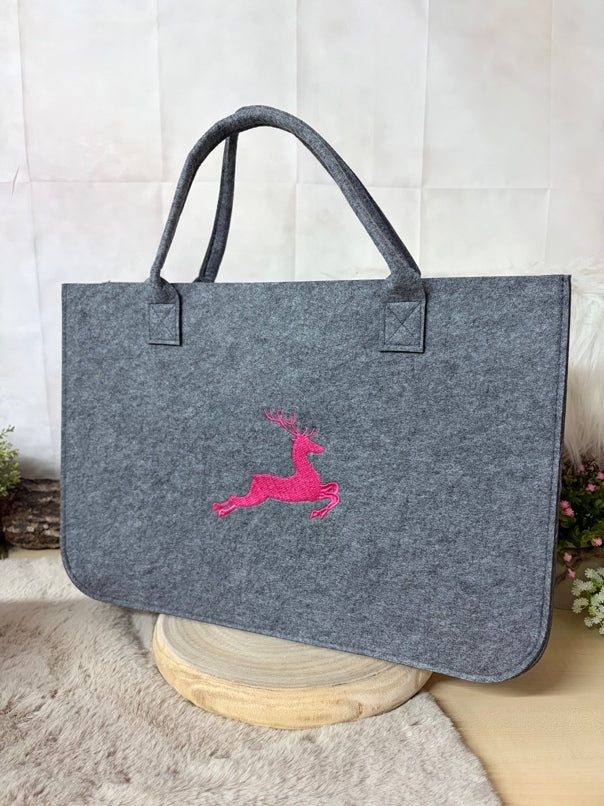 Zwillingsherz Filztasche „mit Hirsch“ in Grau mit Hirschdesign