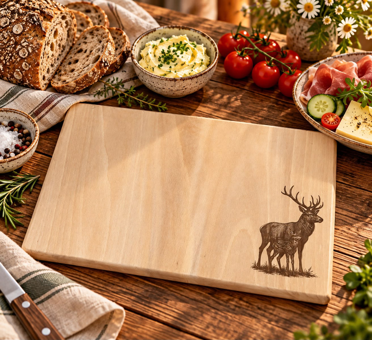 Echtholz Brotzeitbrett mit Gravur Waldtiere