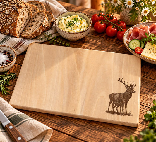 Echtholz Brotzeitbrett mit Gravur Waldtiere
