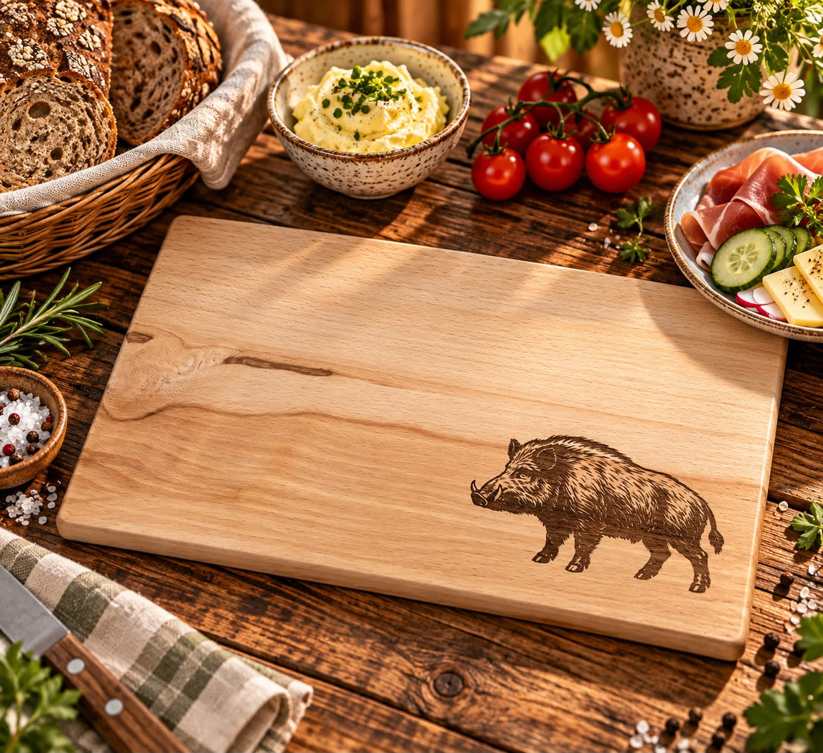 Echtholz Brotzeitbrett mit Gravur Waldtiere