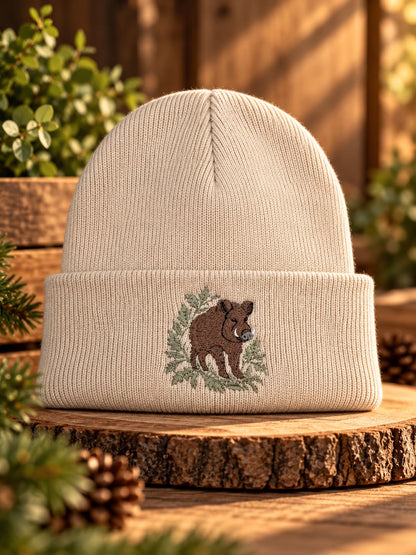 Weiche Mütze mit Wildschweindesign Jagd Natur Signalfarbe