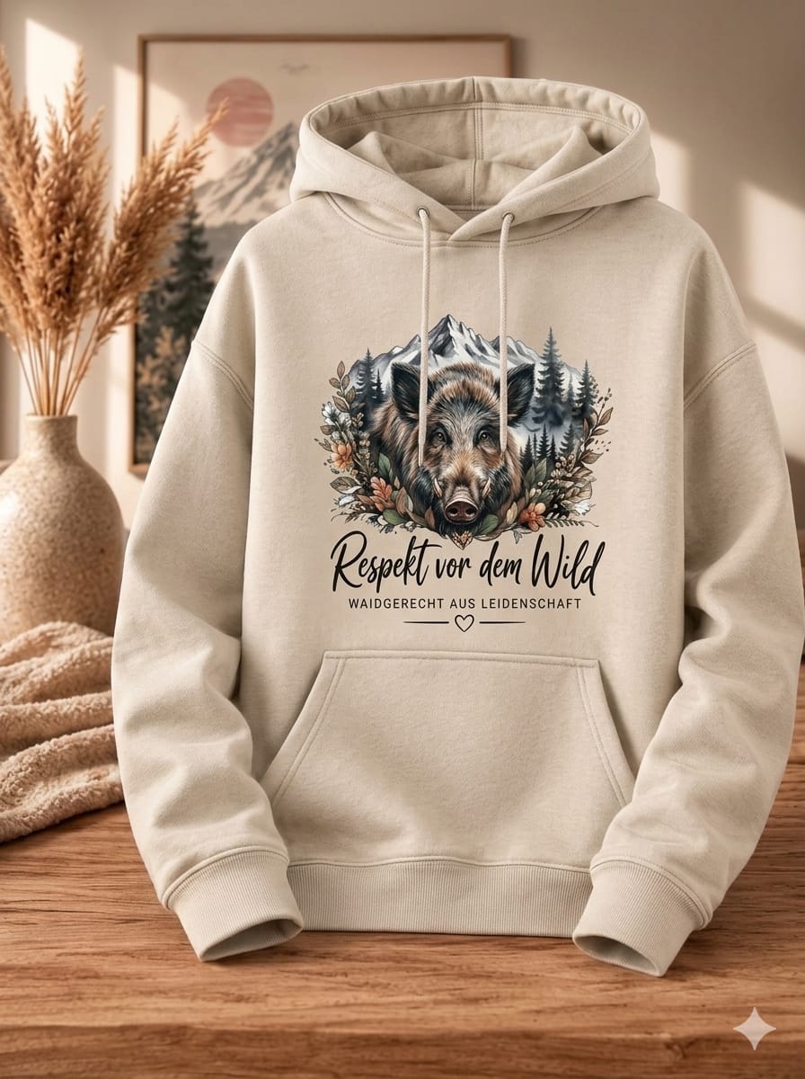 Sweat Hoodie dunkelgrün, braun oder beige Jagd Lebenseinstellung Wildschwein Traum