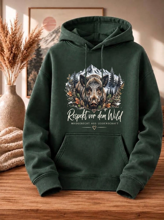 Sweat Hoodie dunkelgrün, braun oder beige Jagd Lebenseinstellung Wildschwein Traum
