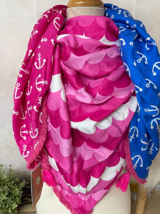 Zwillingsherz Vierecktuch „Pinker Anker Mit Troddeln“ in Pink/ Blau