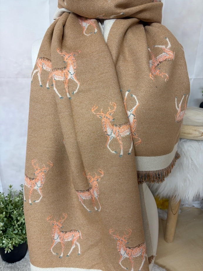 Zwillingsherz Schal „Hirsch - Viskose“ in Beige/Hellbraun