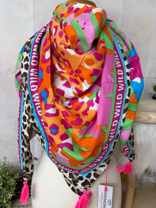 Zwillingsherz Vierecktuch „Square Scarf Mit Troddeln“ in Multi/ Leo