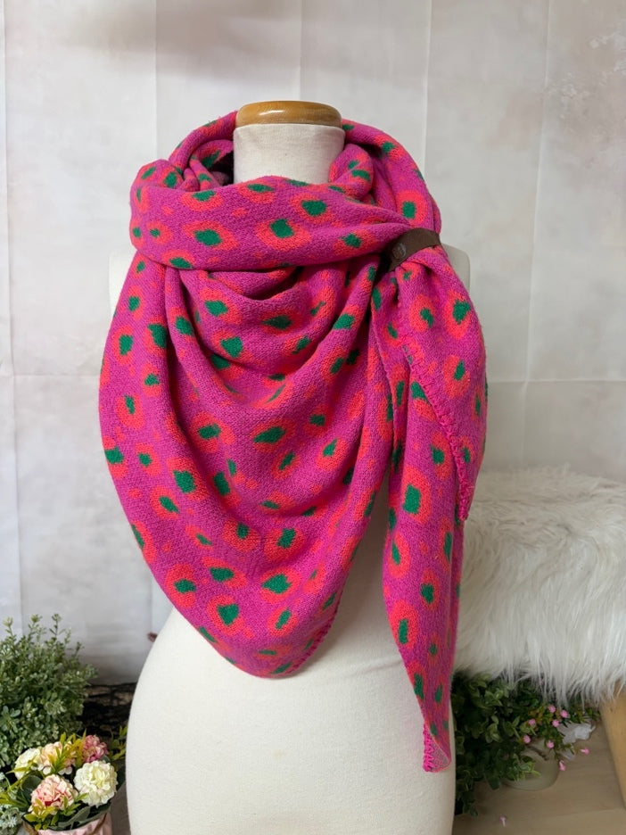 LOT83 Dreieckstuch „Leo Pink“ – Pink/ Grün/ Koralle