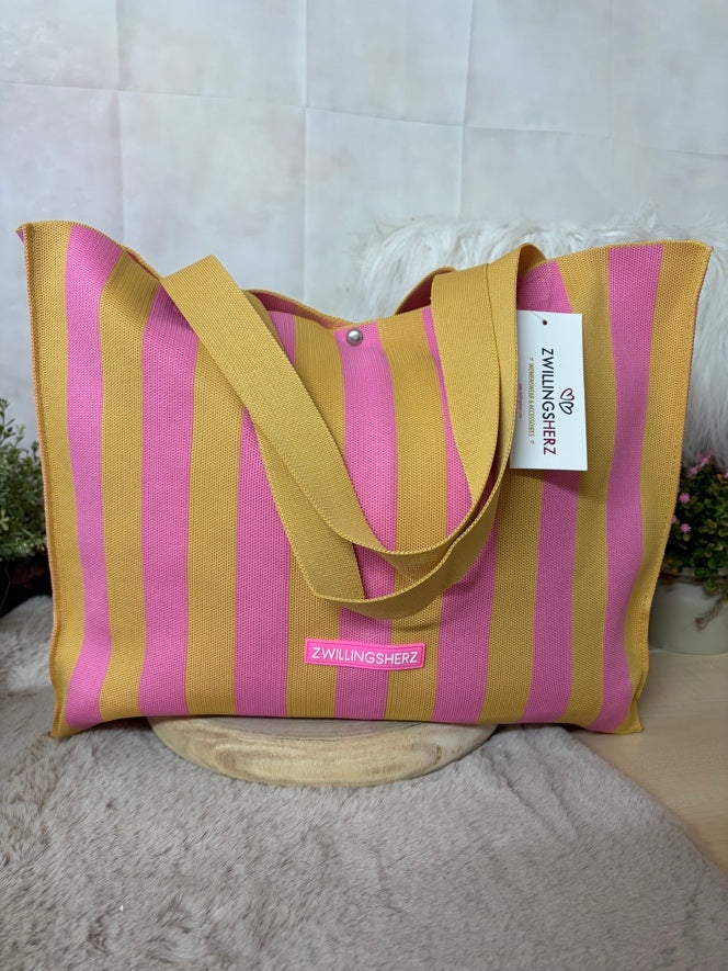 Zwillingsherz Shopper „Streifen“ in Gelb/ Pink