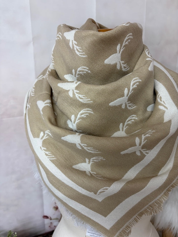 Zwillingsherz Vierecktuch „Hirsch“ in beige