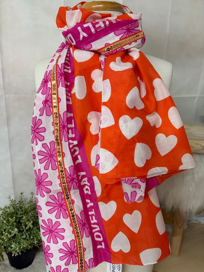 Zwillingsherz Schal „Lovley Day“ in Pink Orange