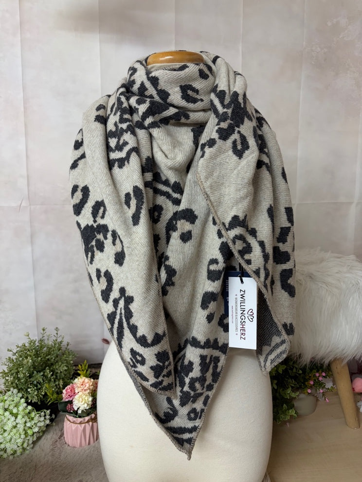 Zwillingsherz Dreieckstuch „Avery“ – Beige/ Schwarz