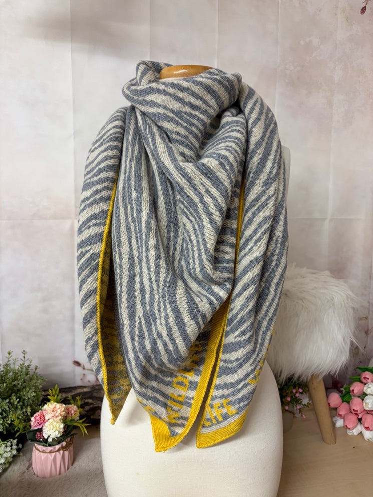 Zwillingsherz Dreieckstuch „Aurora“ – Grau/ Beige/ Gelb