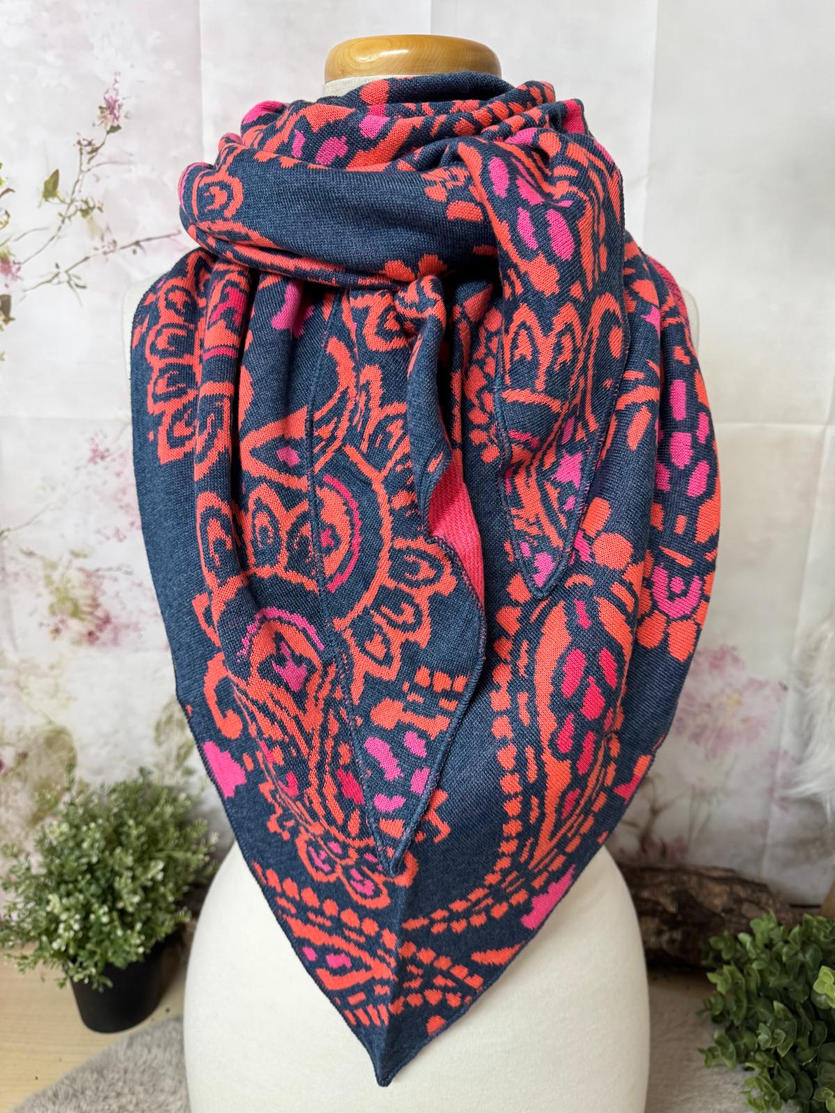 Dreieckstuch Cozy Paisley – Dunkelblau/ Orange/Rosa