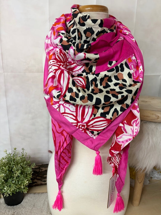 Zwillingsherz Dreieckstuch „Wild Free Mit Troddeln“ in Pink/ Leo